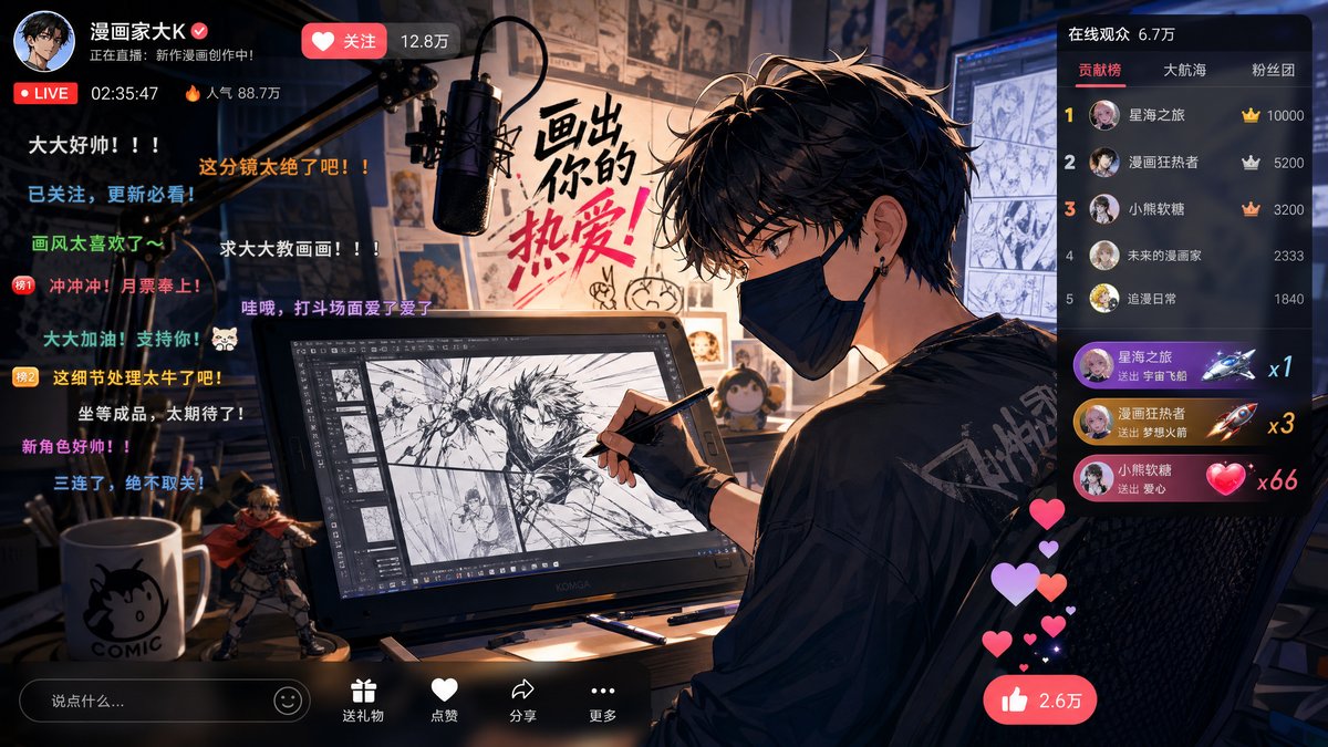 酷漫熊app - 漫画家直播创作全过程视频回放